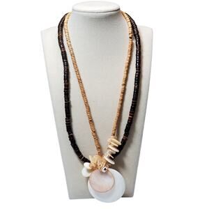 Beaded Shell Multi Strand Necklace 16" Lobster Closure Vtg